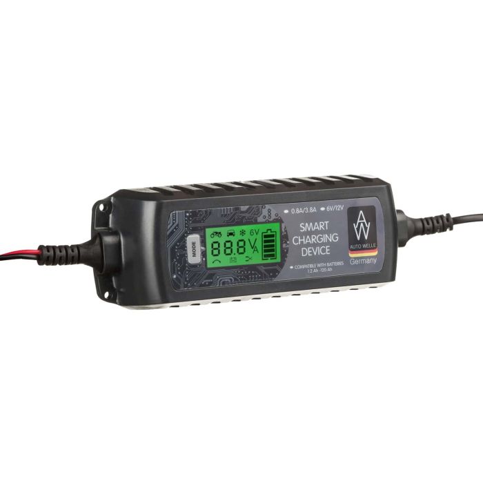 Зарядний пристрій Auto Welle AW05-1204 інтелектуальний, 230В, 6/12В, 0.8/3.8А, для STD/AGM/GEL 1.2-120А-год, режими повільний, стандартний, зимовий