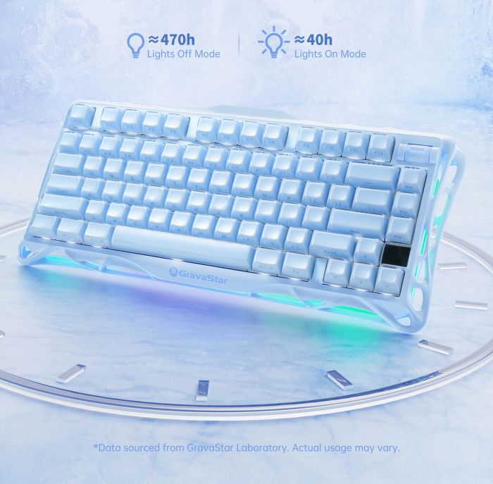 Клавіатура механічна GravaStar Mercury K1 80keys, GravaStar x Kailh Cheery Pink, EN, BT/WL/USB, Ice Blue