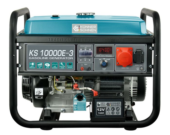 Генератор бензиновий Konner&Sohnen KS 10000E-3, 400В, 7.5кВт, 3 фази, електростартер, 88кг