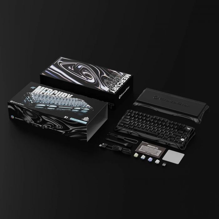 Клавіатура механічна GravaStar Mercury K1 80keys, GravaStar x Kailh Cheery Pink, EN, BT/WL/USB, Stealth Black