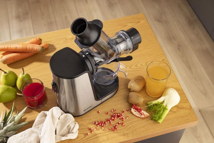 Соковитискач Gorenje відцентрований 200Вт, чаша-0.4л, жмих-0.6л, жолоб XXL, пластик/метал, чорний