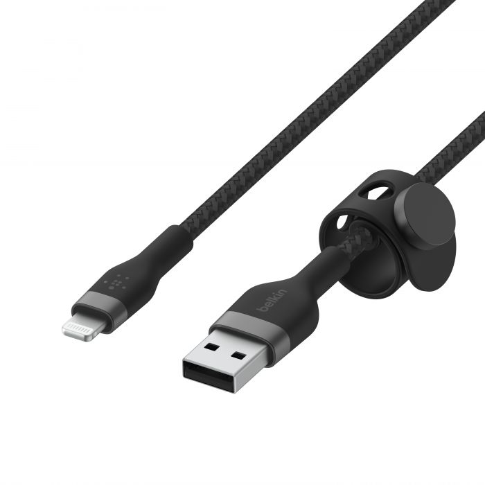 Кабель Belkin USB-A > Lightning заряджання/синхронізації 12Вт, 1м, плетений, силіконовий, з ремінцем на магніті, чорний