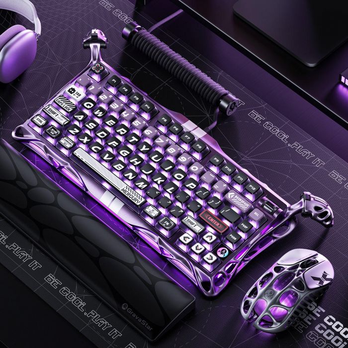 Клавіатура магнітна GravaStar Mercury V75 Pro 80keys, GravaStar x Gateron Jade Gaming, USB-A, 8k, RGB, Iron Purple