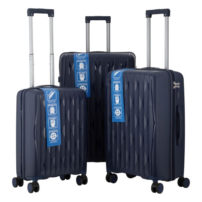 Набір валіз 2E, M7979, поліпропілен, (L+M+S), блискавка anti theft, 4 колеса, кодовий замок, темно-синій