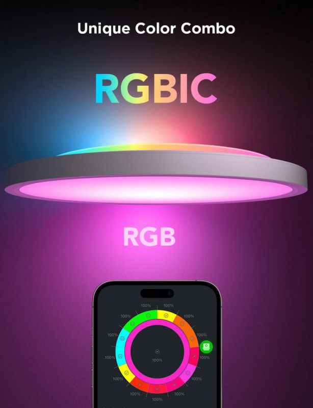 Потолочний світильник Govee 12" Smart Ceiling Light, RGBWW + RGBIC, WI-FI/Bluetooth, білий