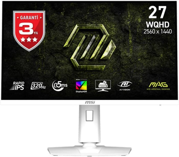 Монітор MSI 27" MAG 274QRFW-X32 2xHDMI, DP, Audio, IPS, 2560x1440, 320Hz, 0.5ms, sRGB 129%, FreeSync, Pivot, HDR400, білий