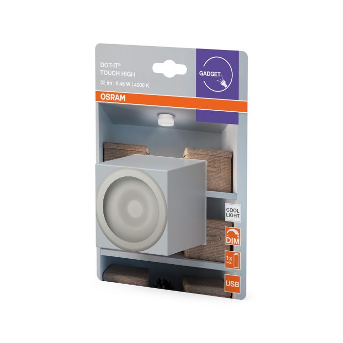 Cвітильник нічник з акумулятором OSRAM DOT-IT TOUCH SLIM 0.45Вт 4000К 30Лм 500мА•год димується USB-A > microUSB білий