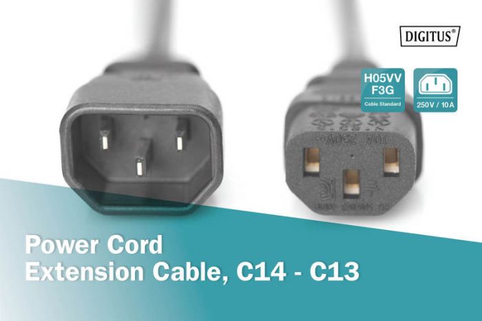 Кабель живлення DIGITUS C13 > C14, 1.2м, чорний
