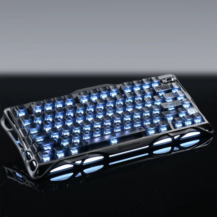 Клавіатура механічна GravaStar Mercury K1 80keys, GravaStar x Kailh Cheery Pink, EN, BT/WL/USB, Stealth Black