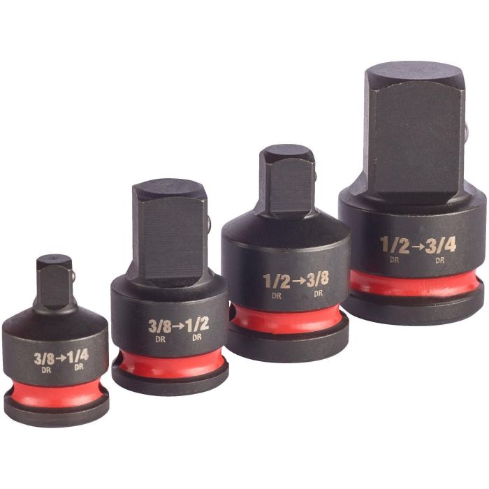 Перехідник Milwaukee, набір 4шт, 1/2"-3/4", 1/2"-3/8", 3/8"-1/2", 3/8"-1/4", для торцевих головок
