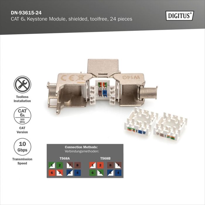 Модуль DIGITUS Keystone САТ 6А RJ45, STP, compact, 24 шт.