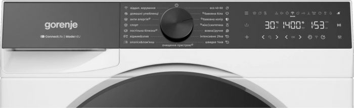 Пральна машина Gorenje фронтальна, 9кг, 1400, A+++, 54см, дисплей, інвертор, пара, Wi-Fi, білий