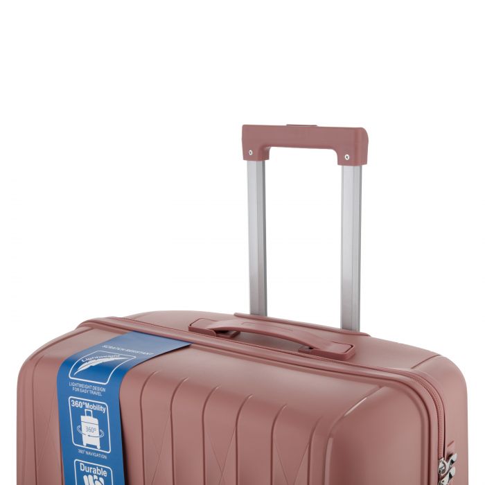 Набір валіз 2E, M7979, поліпропілен, (L+M+S), блискавка anti theft, 4 колеса, кодовий замок, рожево-золотий