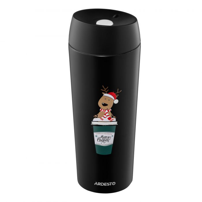 Термокухоль ARDESTO Coffee Time Reindeer 450мл, нержавіюча сталь, чорний