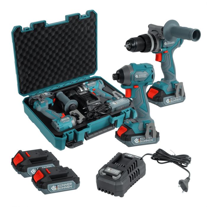 Набір із двох акумуляторних інструментів Konner&Sohnen KS IDISD 20V SET 2 20В дриль ударний, гвинтоверт, швидкий ЗП 2А акб 2х2А·год кейс 5кг