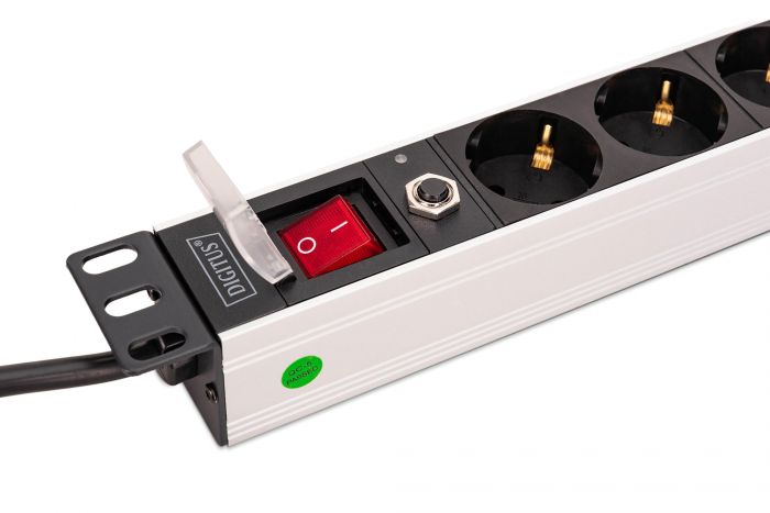 Пристрій розподілу електроживлення DIGITUS 1U, 8xSchuko, 16A, 250V, вимикач, запобіжник, вилка Schuko