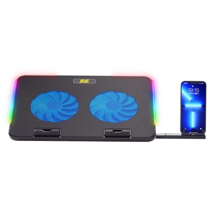 Підставка для ноутбука 2E GAMING CPG-001 V2, до 15.6", 2xUSB-A, phone holder, RGB, чорний