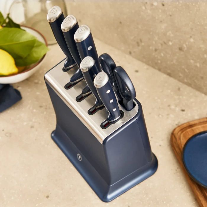 Набір ножів Tefal EverSharp Pro, з блоком, 6предметів, нержавіюча сталь, синій