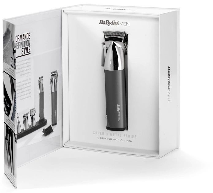Машинка для стриження  Babyliss Super-X Metal Series, мережа+акум., вібраційний мотор, насадок-10, кейс, чохол, гребінець у компл., сталь, сірий