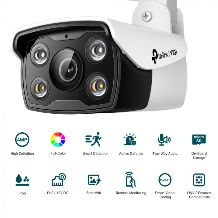 IP-Камера TP-LINK VIGI C340-2,8, PoE, 4Мп, 2,8 мм, H265+, IP66, Bullet, кольорове нічне бачення, зовнішня