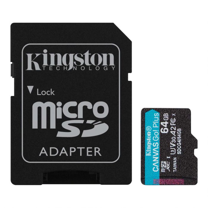 Карта пам'яті Kingston microSD   64GB C10 UHS-I U3 A2 V30 R200/W100MB/s + SD
