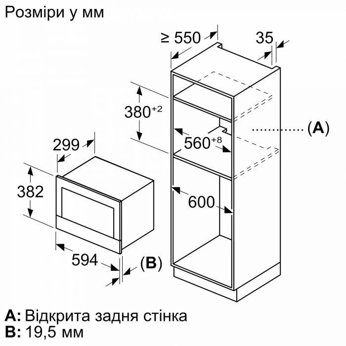 Мікрохвильова піч Bosch вбудована, 20л, електр. керув., 900Вт, дисплей, білий
