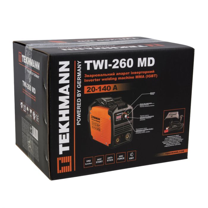 Зварювальний апарат інверторний Tekhmann TWI-260 MD 140А 5.2кВт 170-270В 4кг