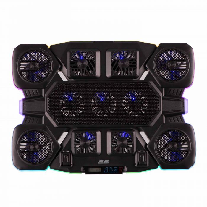 Підставка для ноутбука 2E GAMING CPG-011, до 17.3", 1xUSB-A, 1xUSB-C, LCD, RGB, чорний