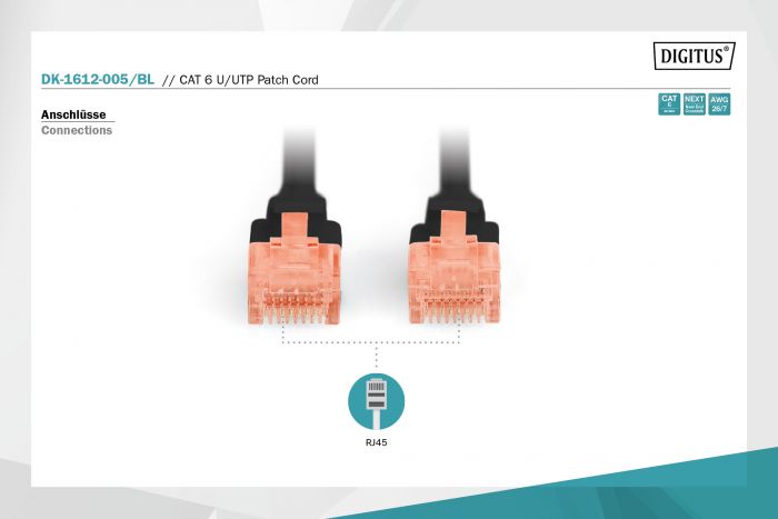 Патч-корд DIGITUS CAT 6 UTP, 1м, AWG 26/7, Cu, LSZH, чорний