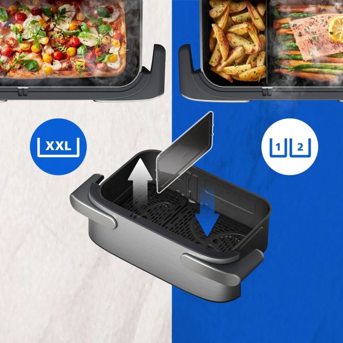 Мультипіч Philips Ovi Dual SteamFry 2750Вт, чаша-3+6л, сенсорне управл., 8 авто. програм,  пластик/метал, сірий