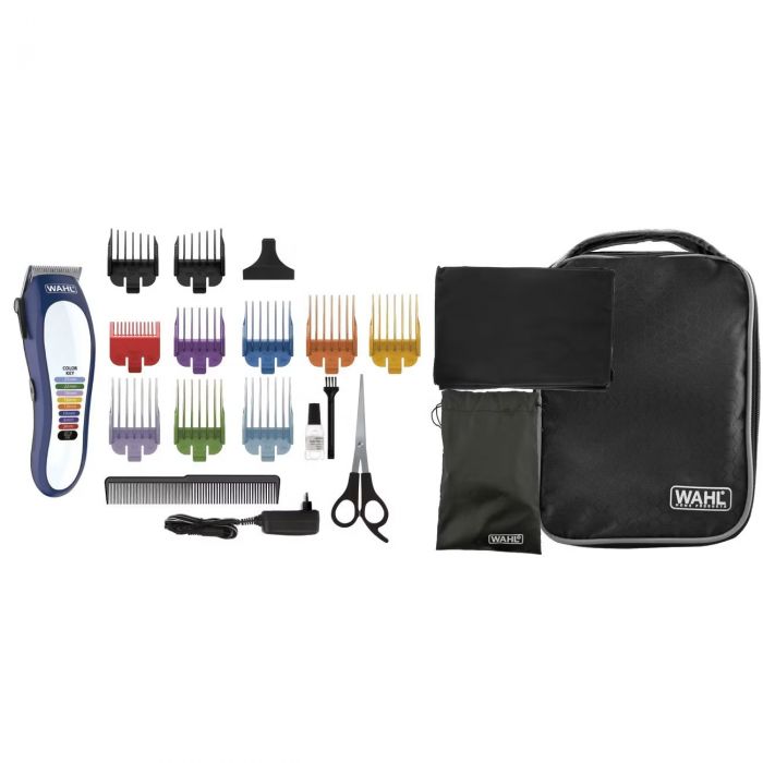 Машинка для стрижки Wahl Color Pro Lithium, мережа+акум., вібраційний мотор, насадок-10, кейс, масло та ножиці у компл., сталь, біло-синій