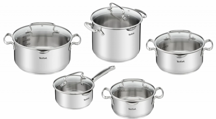 Набір посуду Tefal Duetto Plus, 10предметів, нержавіюча сталь, скло