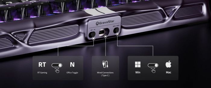 Клавіатура магнітна GravaStar Mercury V75 Pro 80keys, GravaStar x Gateron Jade Gaming, USB-A, 8k, RGB, Iron Purple