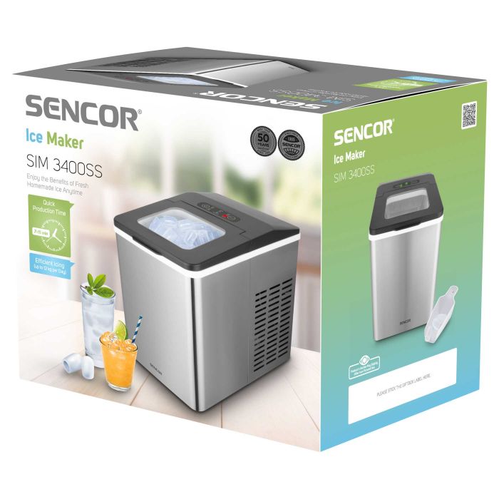 Льодогенератор побутовий Sencor SIM3400SS, 150 Вт, 12 кг/добу, об'єм 1.8л, приготування за 7 хв, 2 розміри льоду, сірий