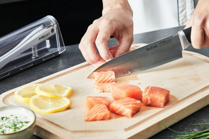 Кухонний ніж кухарський Tefal Eversharp, 16.5см, з чохол-точило нержавіюча сталь, пластик, чорний