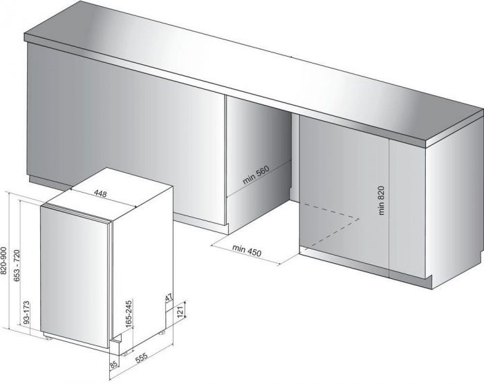 Посудомийна машина Hotpoint вбудована, 10компл., E, 45см, дисплей, 3й кошик, білий