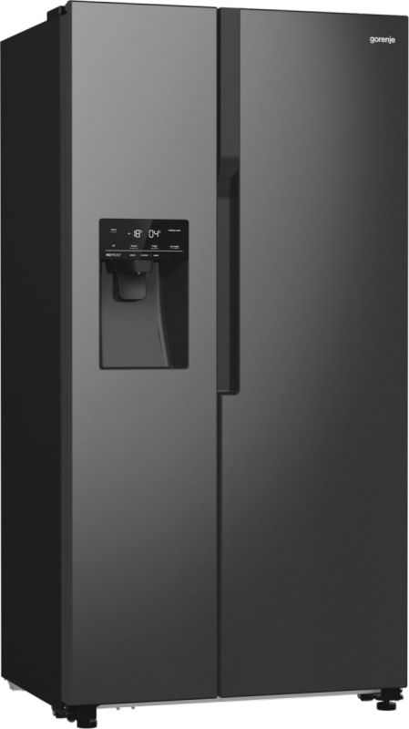 Холодильник SBS Gorenje, 179х70х92см, 2 двері, 376(190)л, А++, NF+, Інв., Зона св-ті, диспенсер, генератор льоду, Зовн. Диспл, чорний