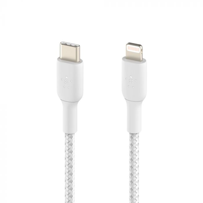 Кабель Belkin USB-C > Lightning заряджання/синхронізації 30Вт PD, 1м, плетений, білий