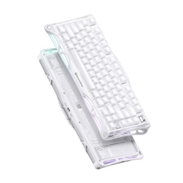 Клавіатура механічна GravaStar Mercury K1 80keys, GravaStar x Kailh Cheery Pink, EN, BT/WL/USB, Opaline White