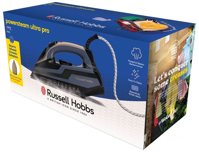 Праска Russell Hobbs, 3100Вт, паровий удар -210гр, верт. відпарювання, керам. підошва, чорно-синий