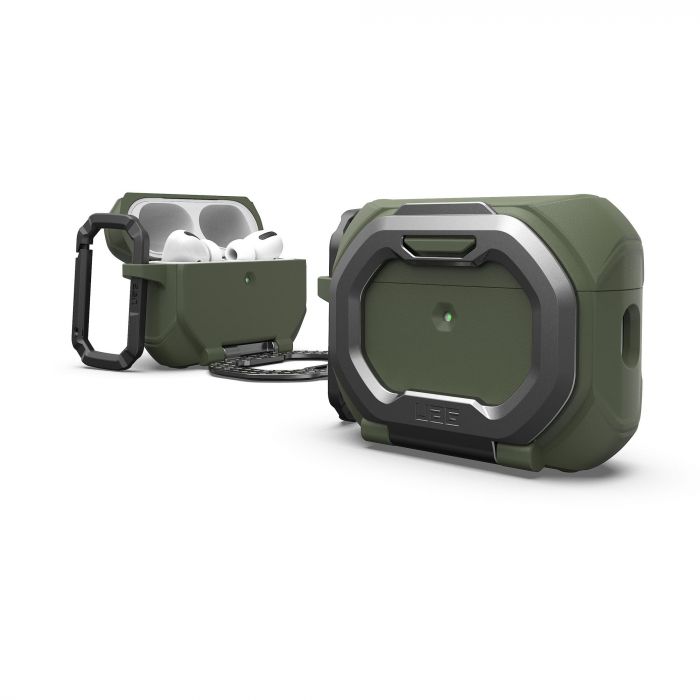Чохол UAG для AirPods Pro (Gen 3, 2025) with Built-in Phone Stand, Monarch, Olive Drab/Silver