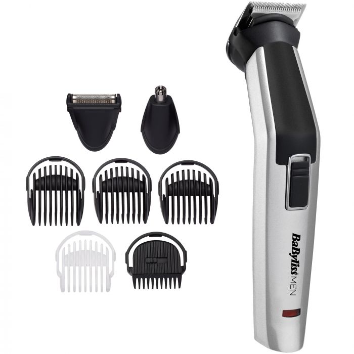 Набір для стрижки Babyliss, для бороди, вусів, голови, носа і тіла, акум., вібраційний мотор, насадок-8, чохол, сталь, сірий