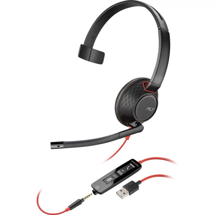 Гарнітура комп'ютерна моно On-ear Poly Blackwire 5210, USB-A, USB-C, 3.5 мм, всеспрямований, чорний