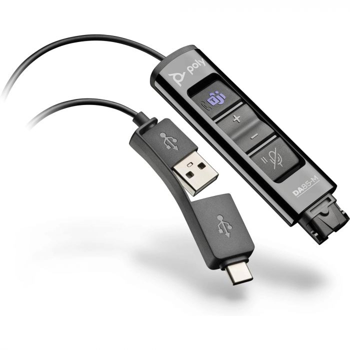 Перехідник Poly DA85-M USB > QD з вбудованим пультом керування для гарнітур EncorePro, USB-A, USB-C, Microsoft Teams, чорний