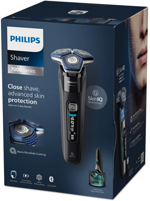 Бритва електр. Philips роторна Series 7000 SkinIQ,  бритв.головок-4, Li-Ion, сух.+волог., індикатор заряду, тример, чохол, чорний