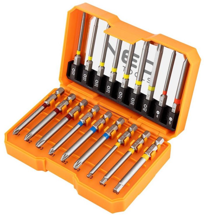 Біти Neo tools SL,PH,PZ,H,TX, 75мм, сталь S2, кейс набір 18шт