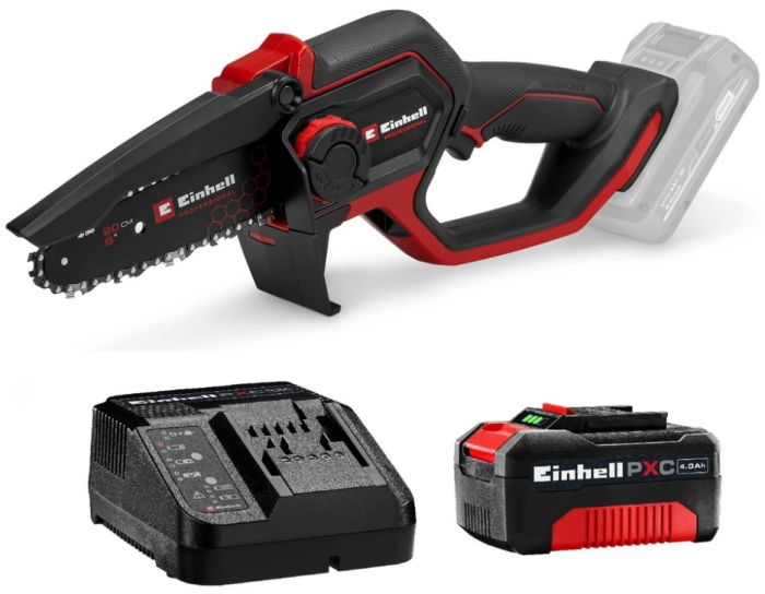 Пила ланцюгова акумуляторна Einhell GP-PS 18/20 Li X-Change 18В акб 1х4А·год шина 192мм різ 150мм 8м/с ЗП 1.38кг