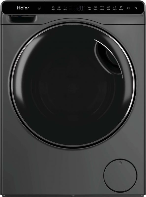 Пральна машина Haier фронтальна, 5кг, 1200, A, 42.3см, дисплей, інвертор, люк чорний, Wi-Fi, висота 70см, cріблястий