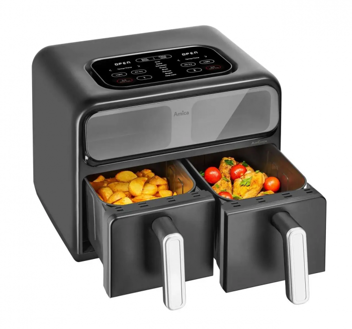 Мультипіч Amica 2400Вт, 2 чаші - по 4.0л, сенсорне управл., 8 авто. программ, пластик, чорний