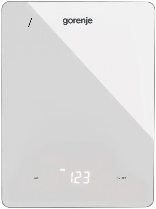 Ваги Gorenje кухонні, 10кг, AAAx3 в комплекті, дисплей, скло, білий